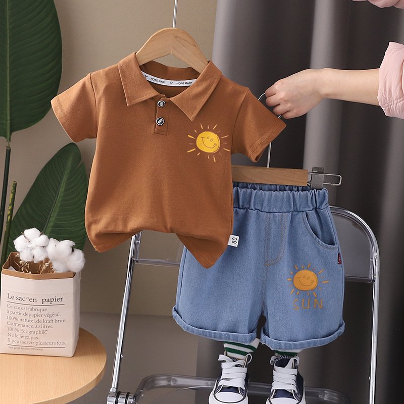 Boys Summer Short Sleeve Set Children's boys Short Sleeve Suit Fashion Striped POLO Two-piece Baby Clothes