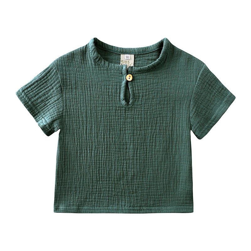 Boys and girls summer set children's cotton and linen button short sleeve T-shirt shorts thin two-piece set