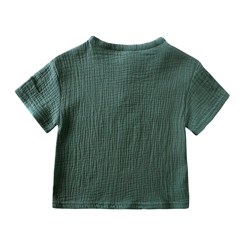 Boys and girls summer set children's cotton and linen button short sleeve T-shirt shorts thin two-piece set