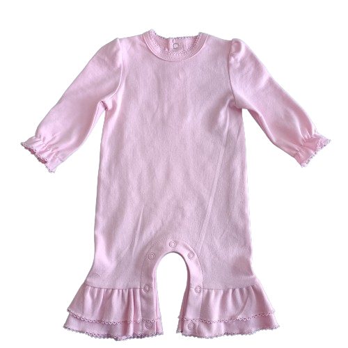 Picot Trim Baby Custom solid Newborn Baby Outfit Solid cotton Long Sleeve Footie Picot Baby Rompers