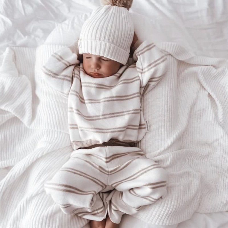 1 Pcs Custom Tag Knit Outfit Spring Autumn Newborn Infant Toddler Boys Girls Clothes Top Pants Baby Neutral Outfit