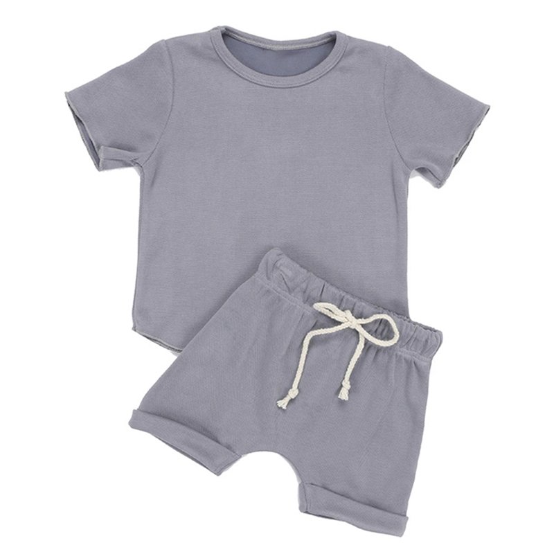 wholesalers 100% solid color fabric kids summer clothing sets boys girls blank cotton t-shirts shorts