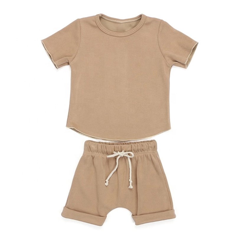 wholesalers 100% solid color fabric kids summer clothing sets boys girls blank cotton t-shirts shorts