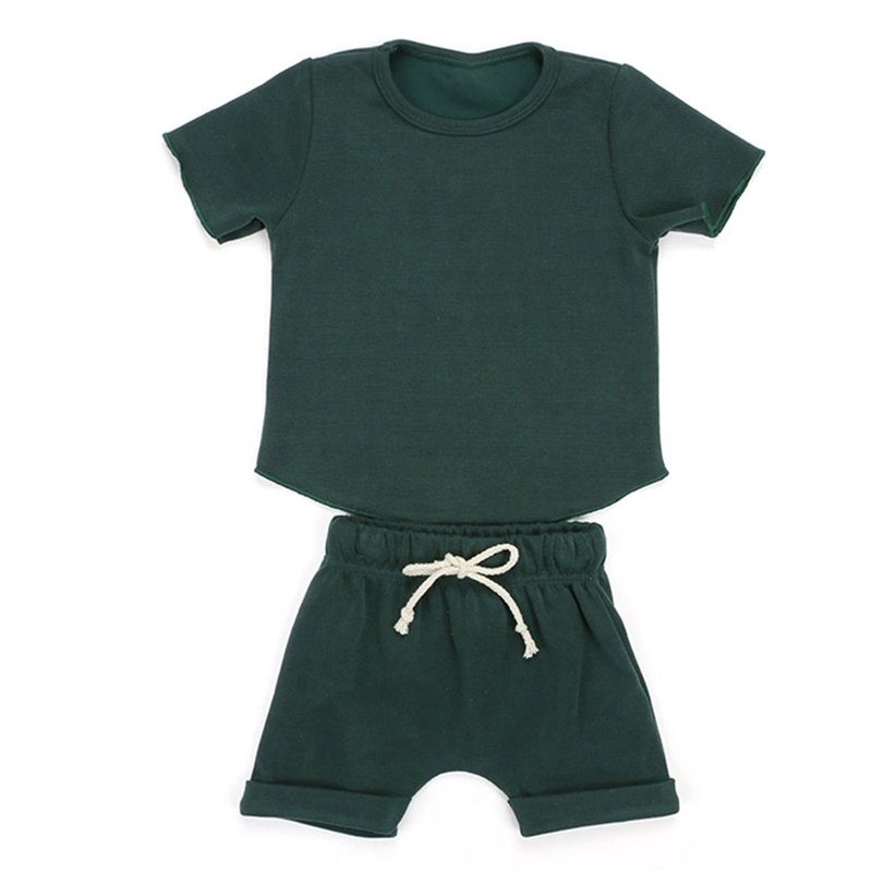 wholesalers 100% solid color fabric kids summer clothing sets boys girls blank cotton t-shirts shorts