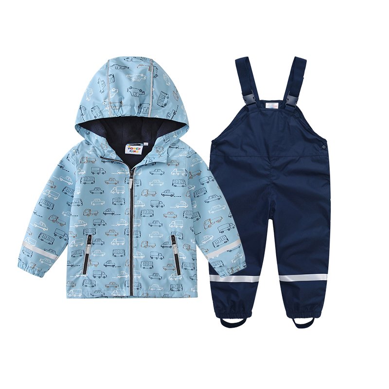 Autumn Boys clothing Set, Boys Hooded Jacket and Waterproof Rainpants, Cartoon Printed Jacket, Printed kids Pants,kids rain suit