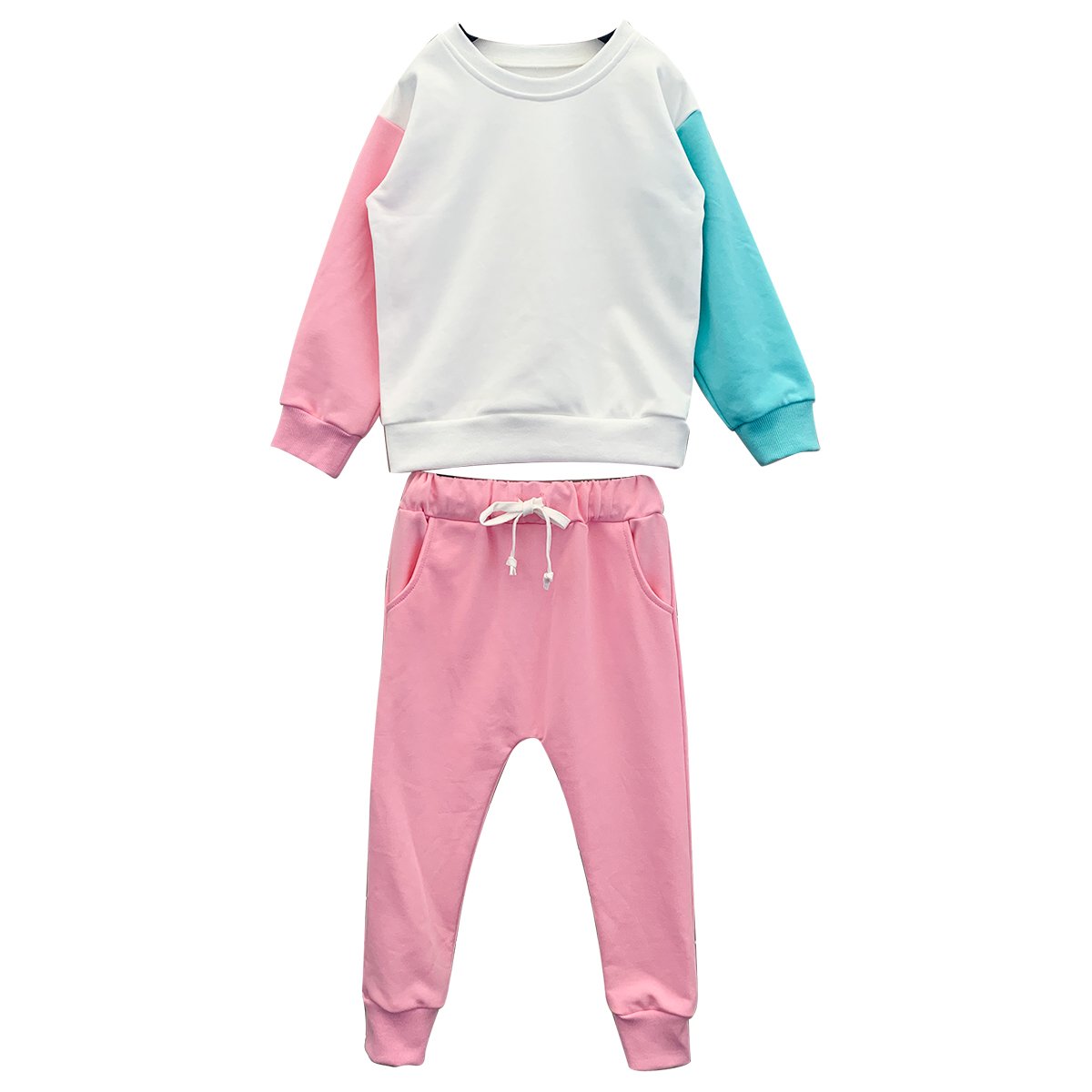 Custom kids spring autumn unisex boys girls french terry long sleeve Jogger Set 2 Piece Sweatshirt Set solid color Tracksuit