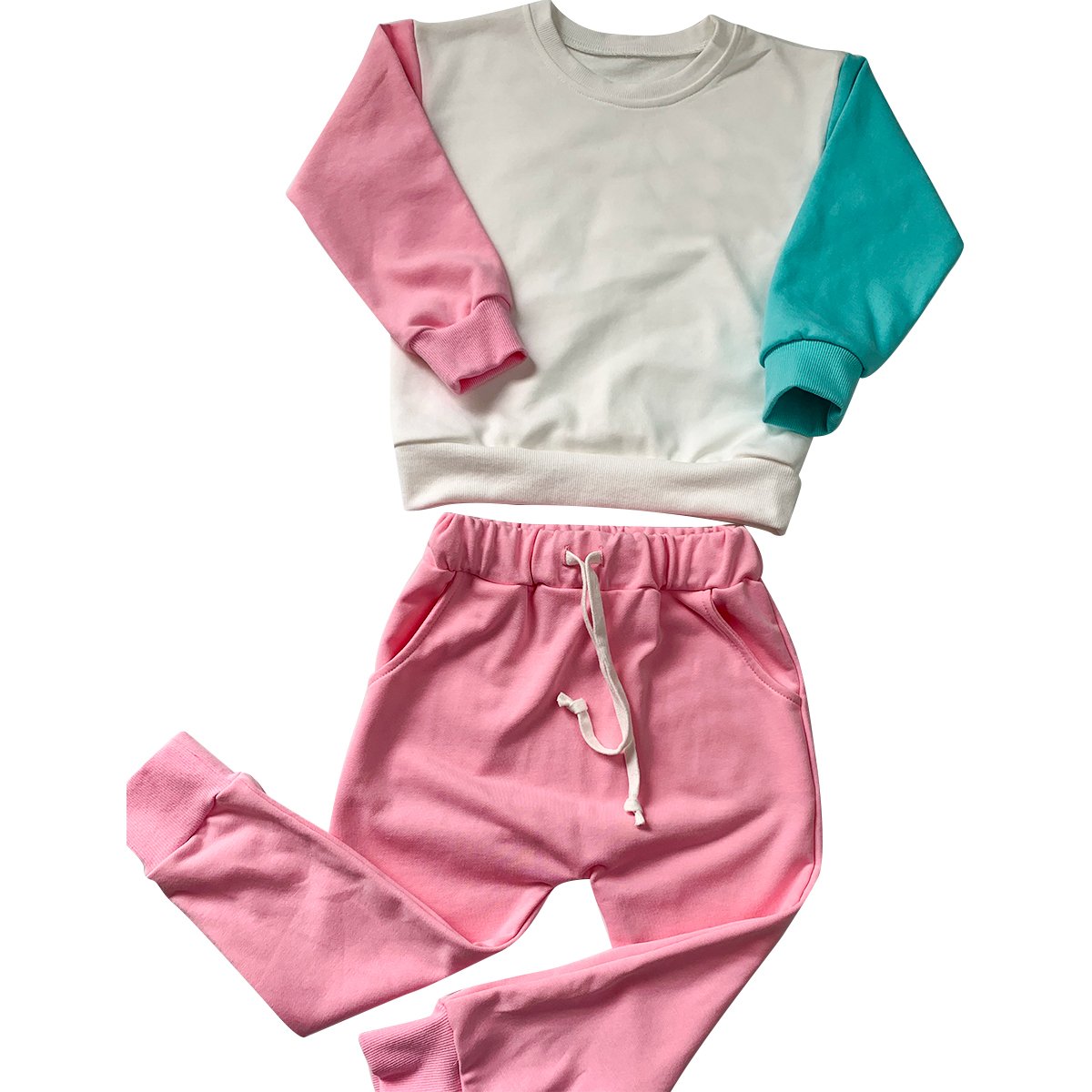 Custom kids spring autumn unisex boys girls french terry long sleeve Jogger Set 2 Piece Sweatshirt Set solid color Tracksuit