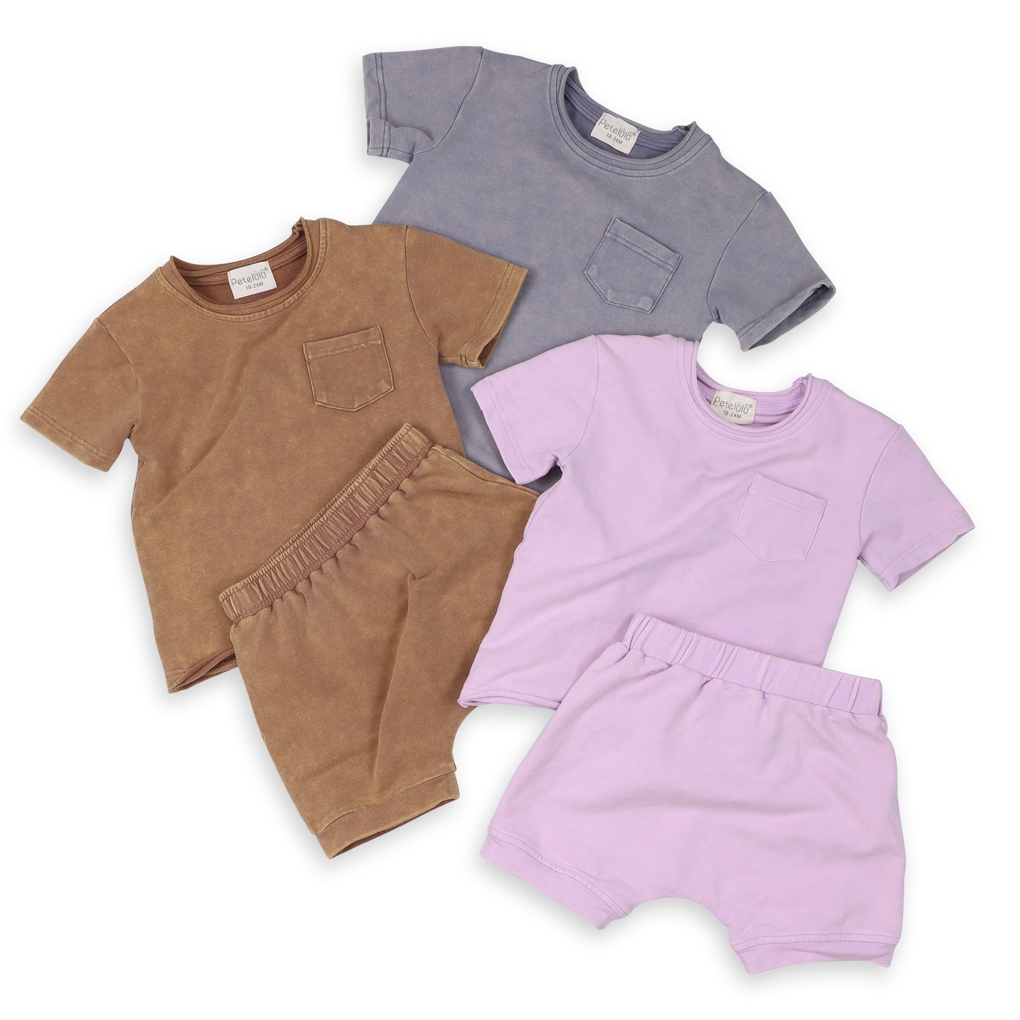 GOTS Certified Organic Cotton Short Sleeve Boys Clothing Set Solid Children Clothes Set Vintage Baby Clothing Set With Porket