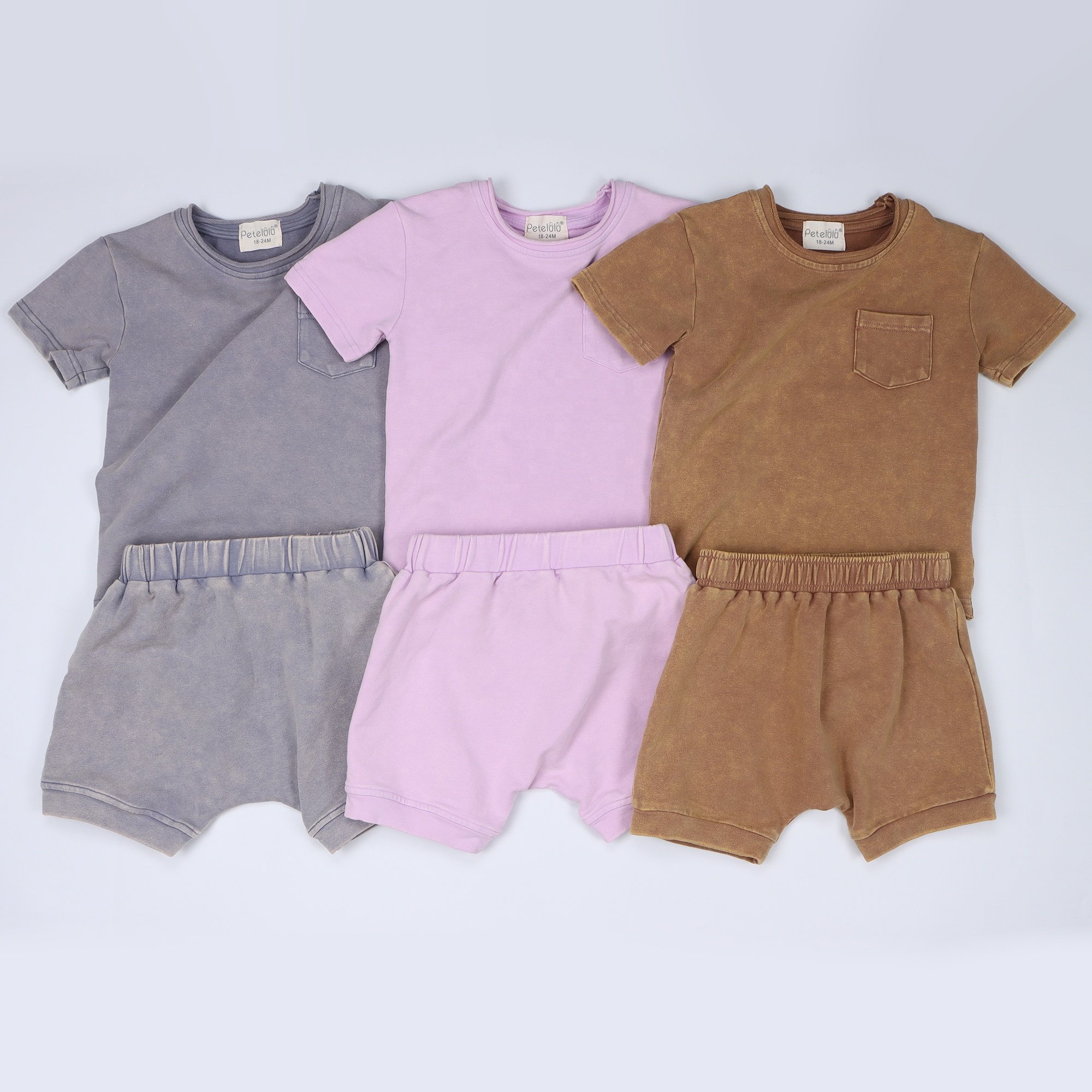 GOTS Certified Organic Cotton Short Sleeve Boys Clothing Set Solid Children Clothes Set Vintage Baby Clothing Set With Porket
