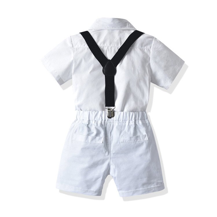 SUM146 Baby Little Boys Summer Outfit Shirt Bowtie Vest Suspender Pants Shorts Gentleman Set Overalls Clothes