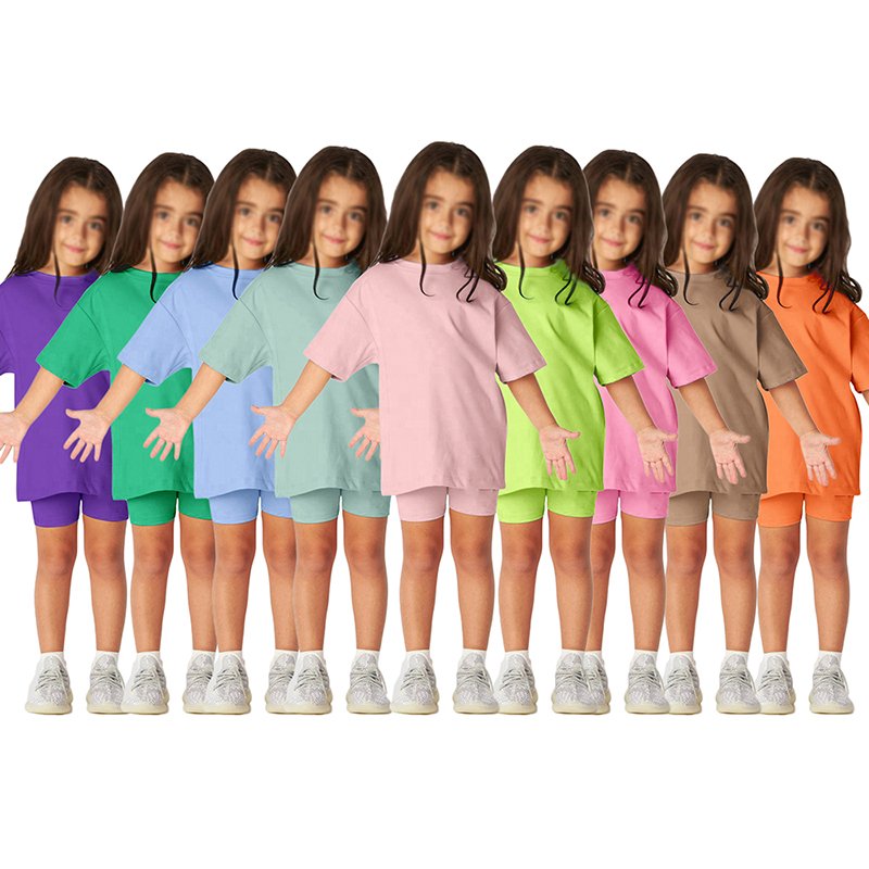 Cotton Kids Cycling Wear Summer Biker Shorts Sets Boys Girls Outfits Two Piece Clothing Set