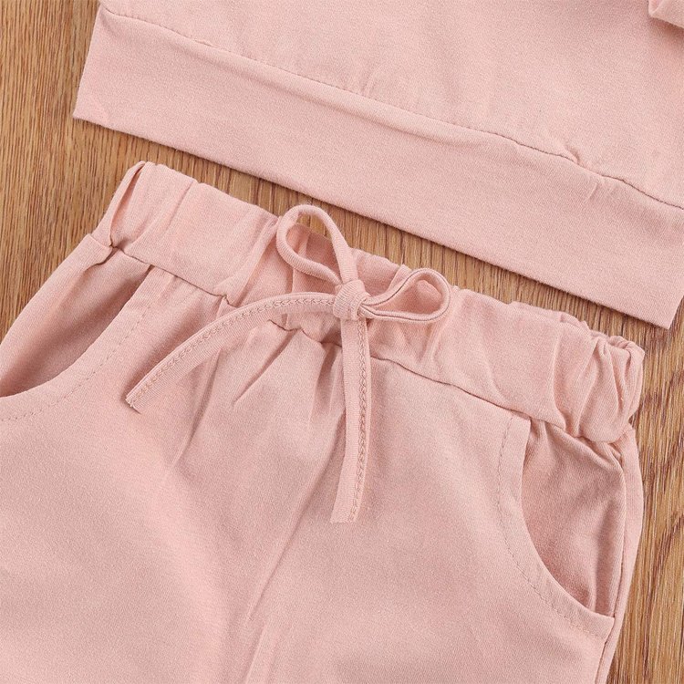 Autumn Winter Kids Clothing Solid Color Long Sleeve Sweatshirt Tops Drawstring Pants Baby Girls Boys slpeepwears Tracksuit Sets
