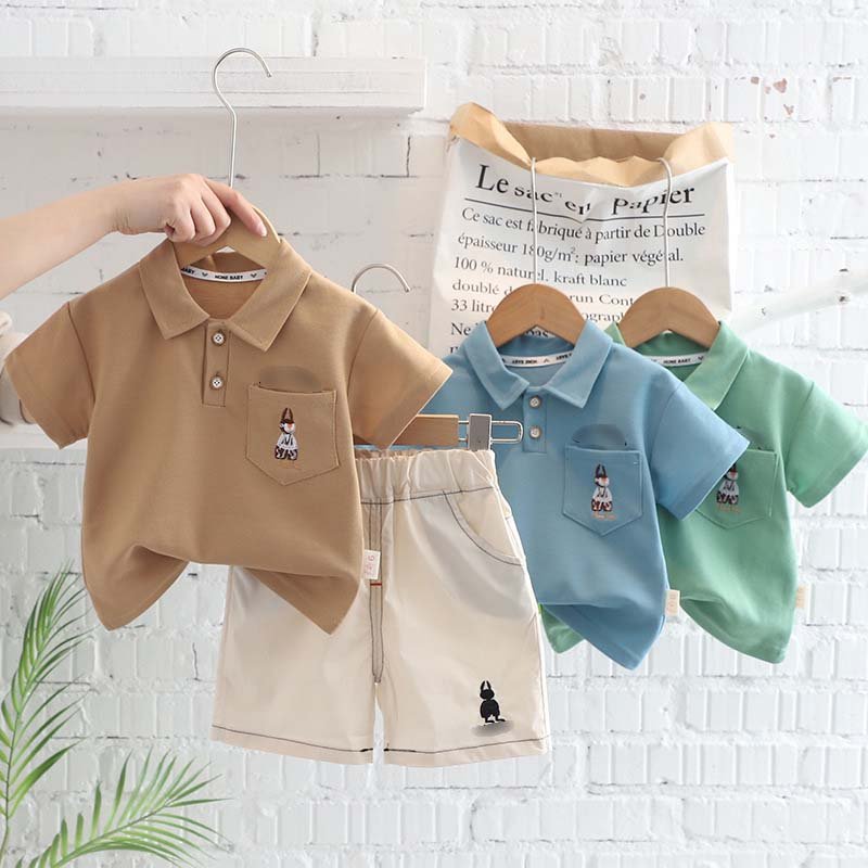 2024 Toddler Boys Clothing Sets Summer Handsome Casual Short-sleeved Polo T-shirt Shorts Breathable 80-120cm Baby Boys Clothing