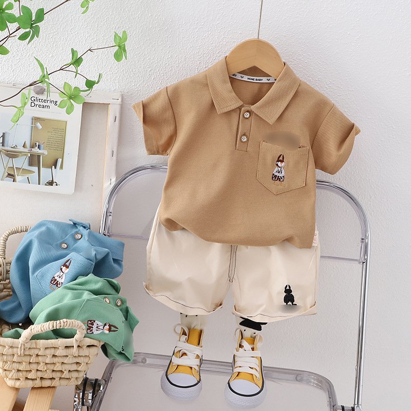 2024 Toddler Boys Clothing Sets Summer Handsome Casual Short-sleeved Polo T-shirt Shorts Breathable 80-120cm Baby Boys Clothing