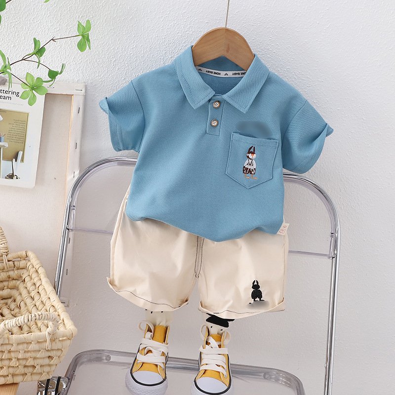 2024 Toddler Boys Clothing Sets Summer Handsome Casual Short-sleeved Polo T-shirt Shorts Breathable 80-120cm Baby Boys Clothing