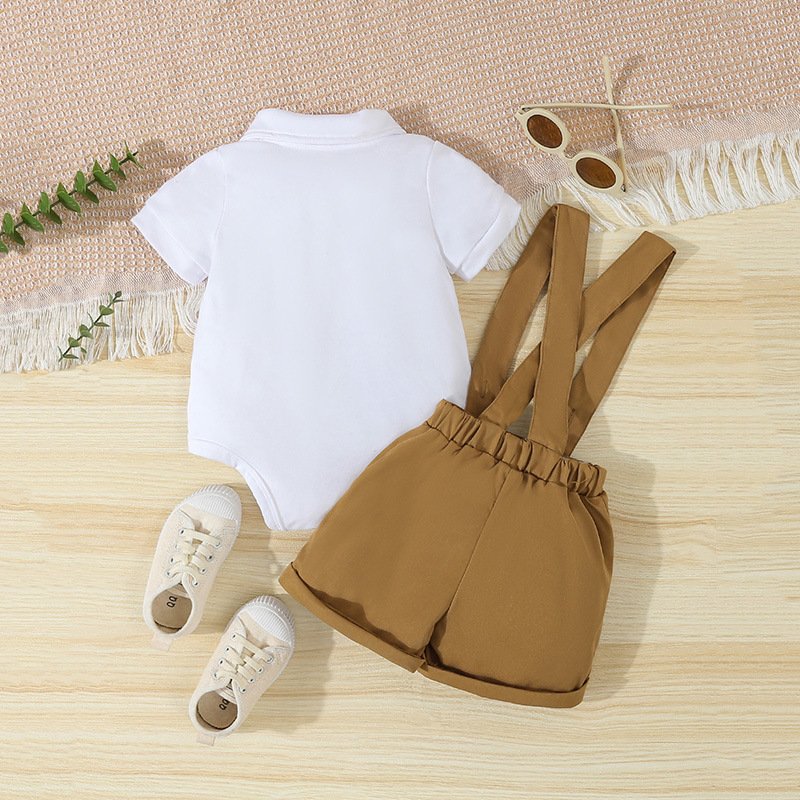Summer boy suit baby gentleman dress bow tie romper short-sleeved jumpsuit overalls shorts two-piece suit