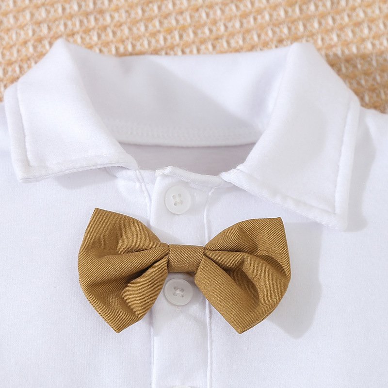Summer boy suit baby gentleman dress bow tie romper short-sleeved jumpsuit overalls shorts two-piece suit