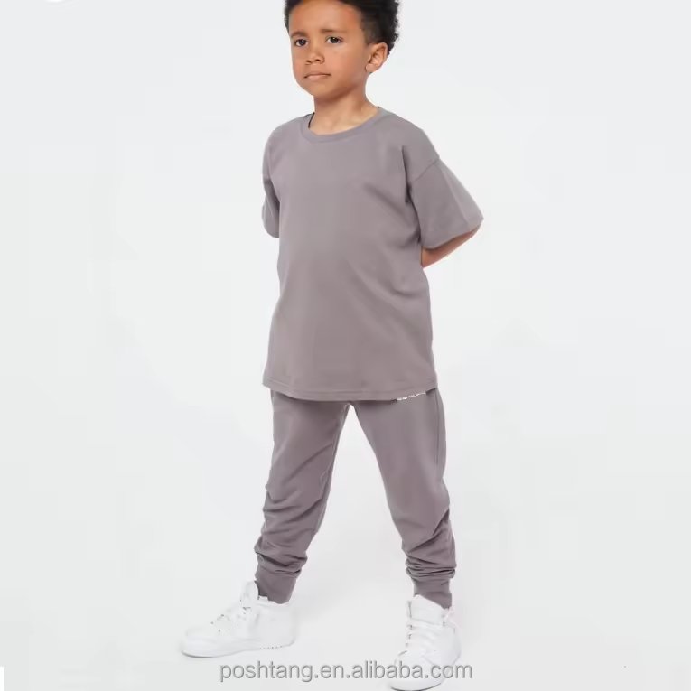 custom neutral kids casual wear knitted cotton clothing sets short sleeve +long pant 2pcs outfit