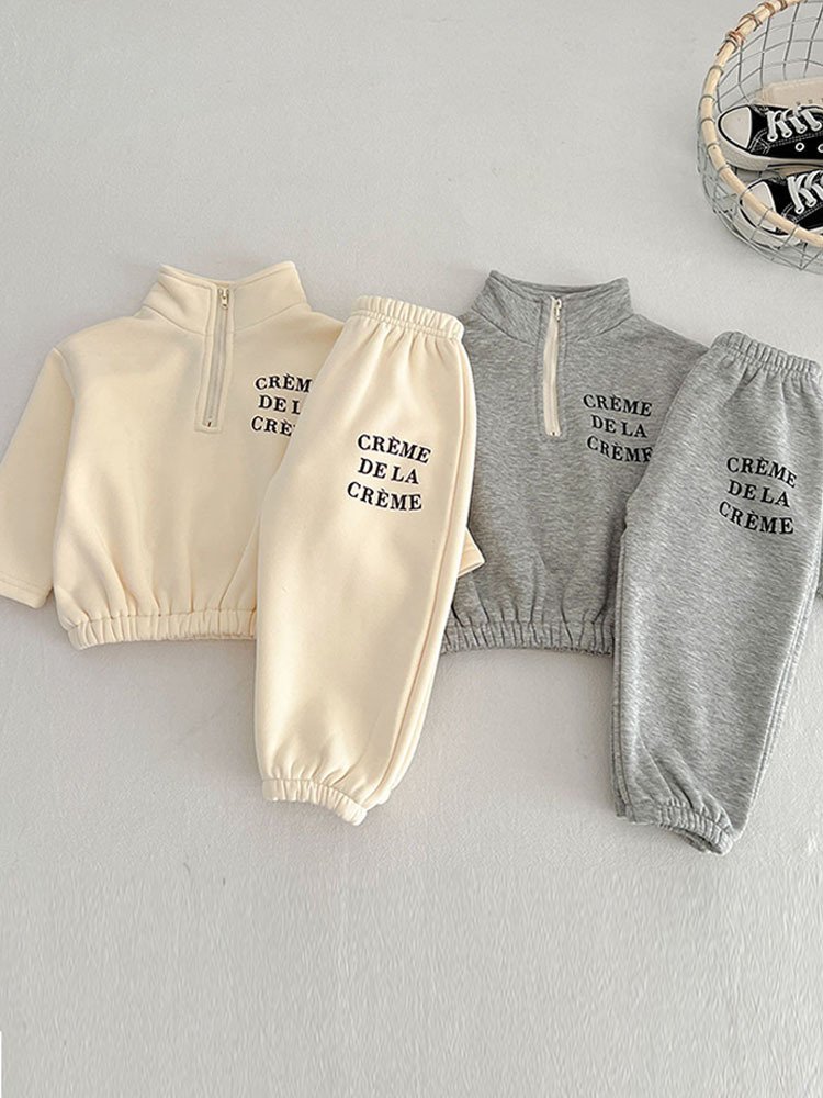custom neutral kids casual wear knitted cotton clothing sets short sleeve +long pant 2pcs outfit