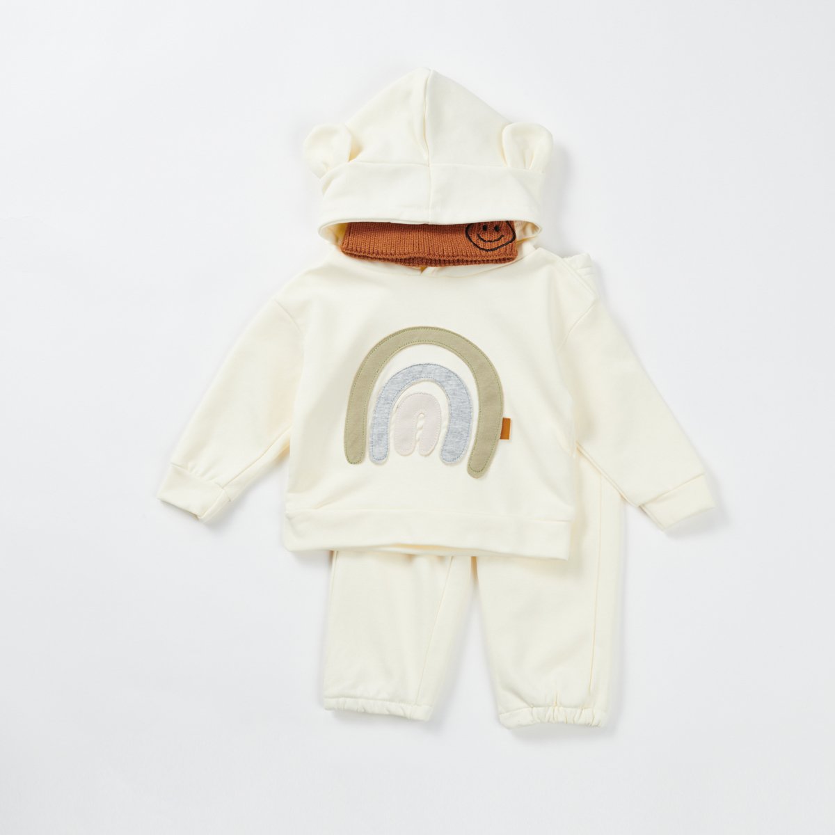 Rabbit Ears Hooded Sweatshirts Baby Girl Rainbow Patch Set Newborn Boy Long Sleeve Outerwear Infant Baby Cotton Clothes