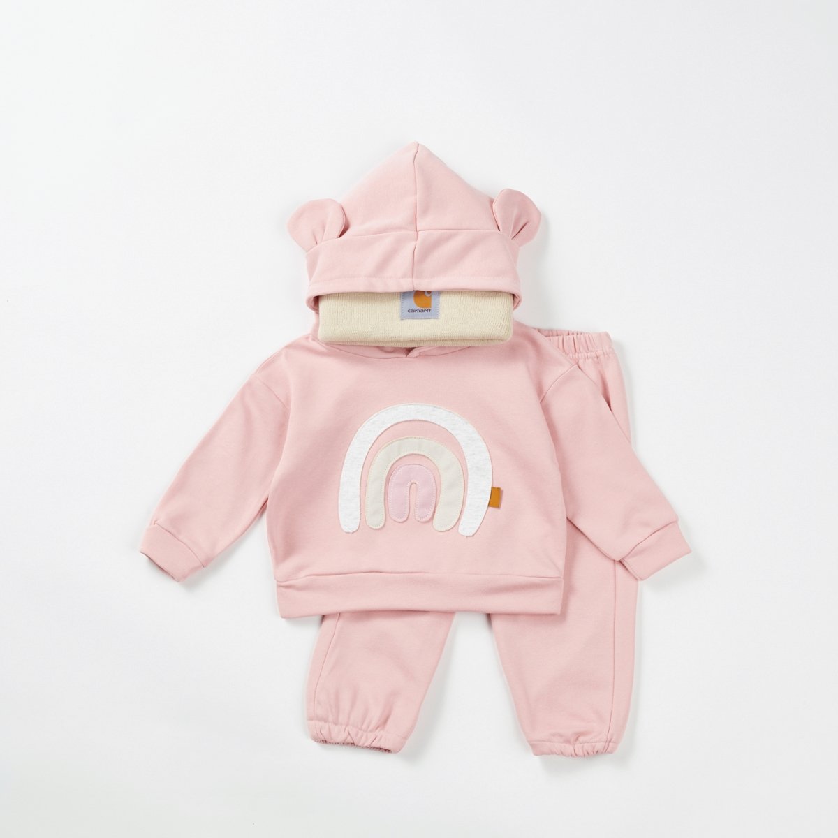 Rabbit Ears Hooded Sweatshirts Baby Girl Rainbow Patch Set Newborn Boy Long Sleeve Outerwear Infant Baby Cotton Clothes