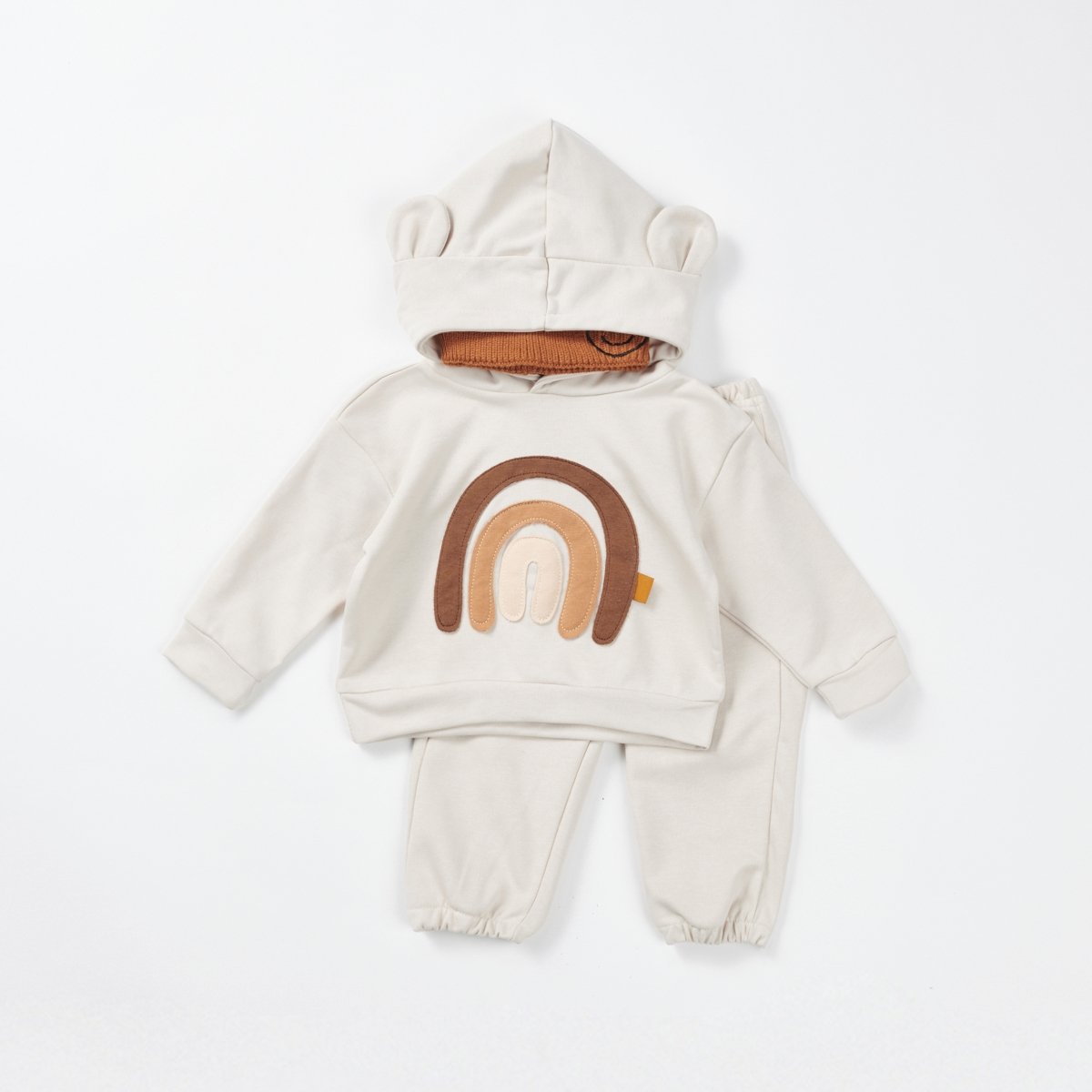 Rabbit Ears Hooded Sweatshirts Baby Girl Rainbow Patch Set Newborn Boy Long Sleeve Outerwear Infant Baby Cotton Clothes