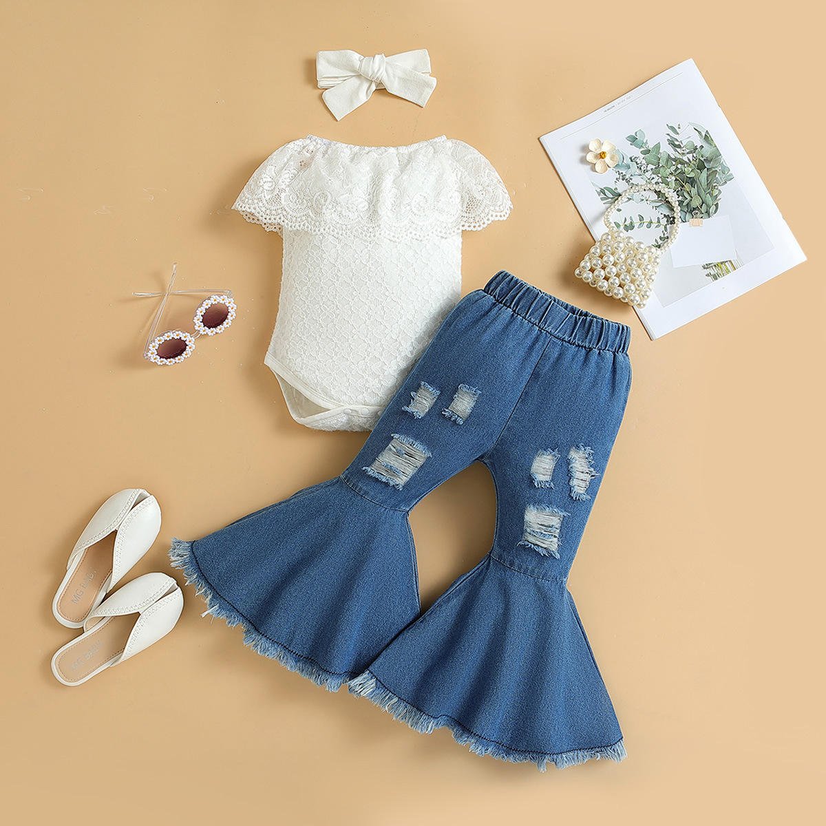 New Style Kids Boutique Casual Custom Printed Long Sleeves Polyester Cotton Baby Girls Clothing Set Blouse And Cowboy Pants