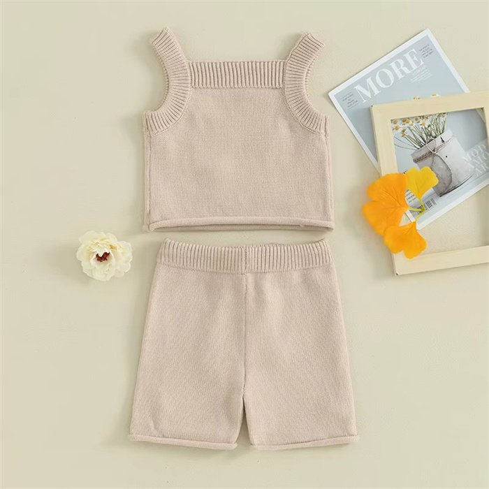1PCS Private Label Wholesale Infant Clothes Crochet Flower Knit Set Top Shorts Baby Girls Clothing Knitted Outfits