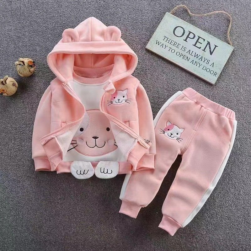 Factory Wholesale Cute Baby 1-4 Years Old Winter 3 Pieces Kids Suits Vest Coat Pants with Hoodie Boys Clothing Sets