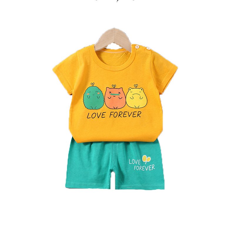 Good Quality 100% Cotton Tshirt And Short Two Piece Set Printing Cartoon Boys Clothing Set