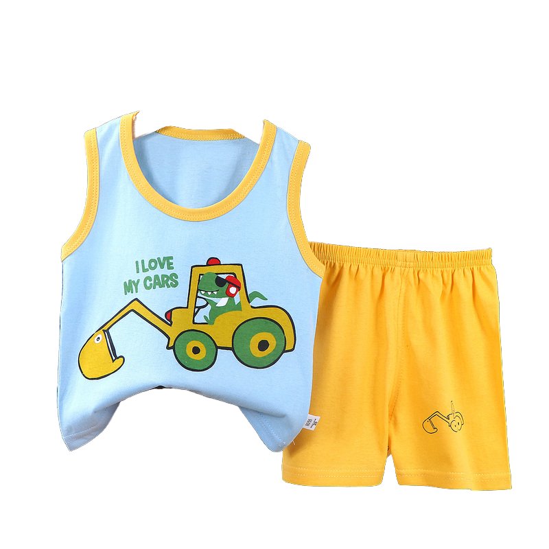 High Quality children's vest summer suit boys girls T-Shirt cotton shorts sleeveless top baby Cartoon pajamas Kids Jogging Suits
