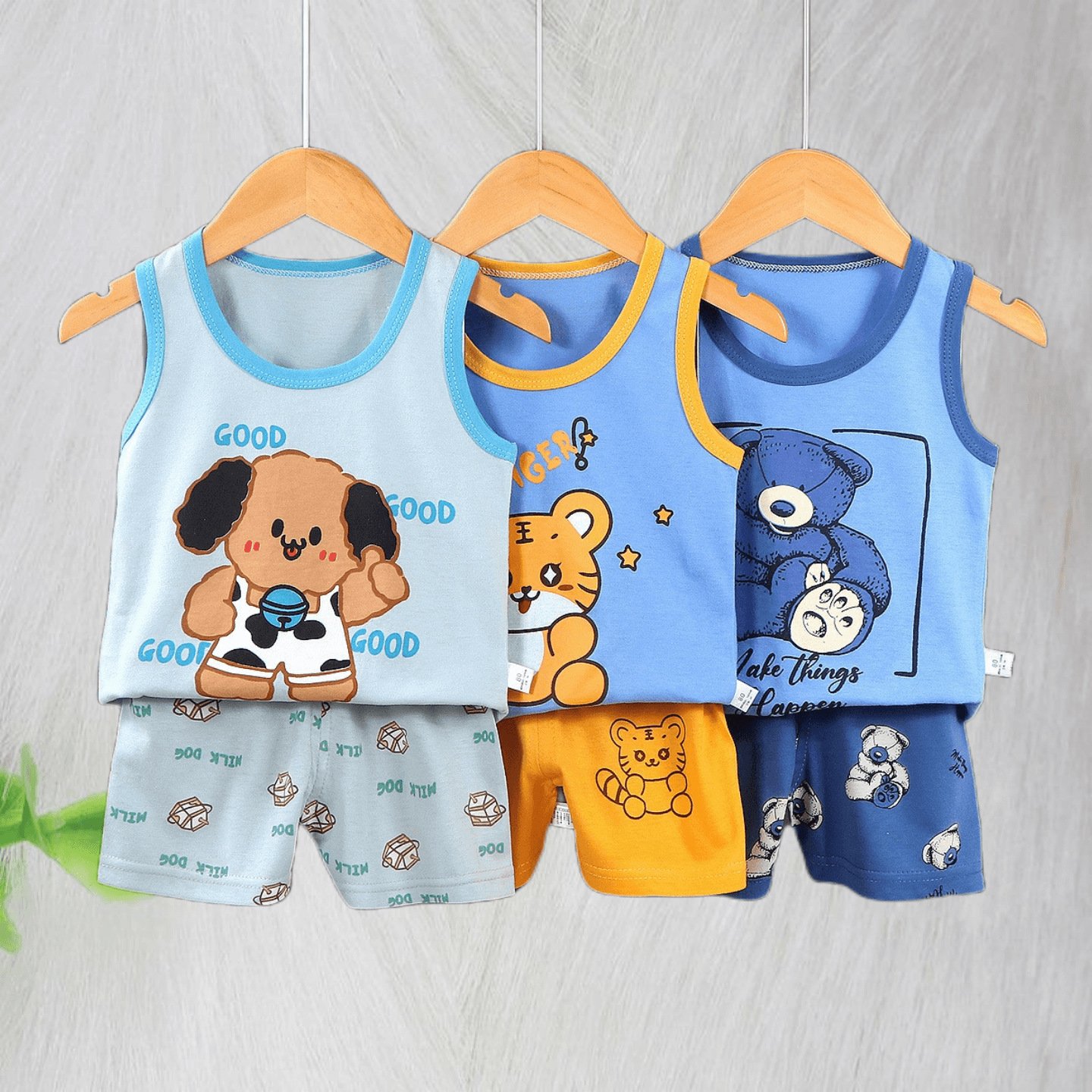 High Quality children's vest summer suit boys girls T-Shirt cotton shorts sleeveless top baby Cartoon pajamas Kids Jogging Suits