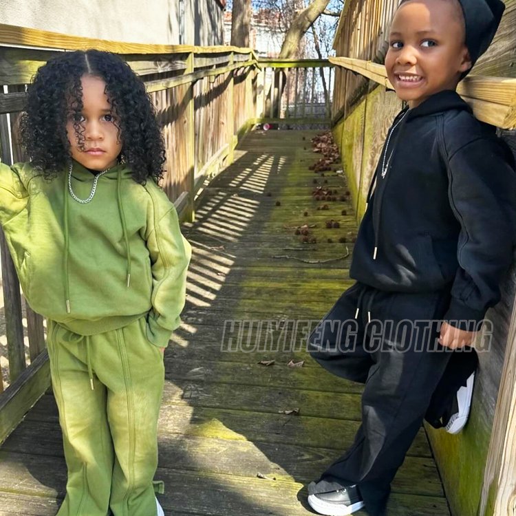 Children's clothing wholesale boys clothing sets cotton plain kids hoodie and sweatpants oversized acid wash kids hoodies set