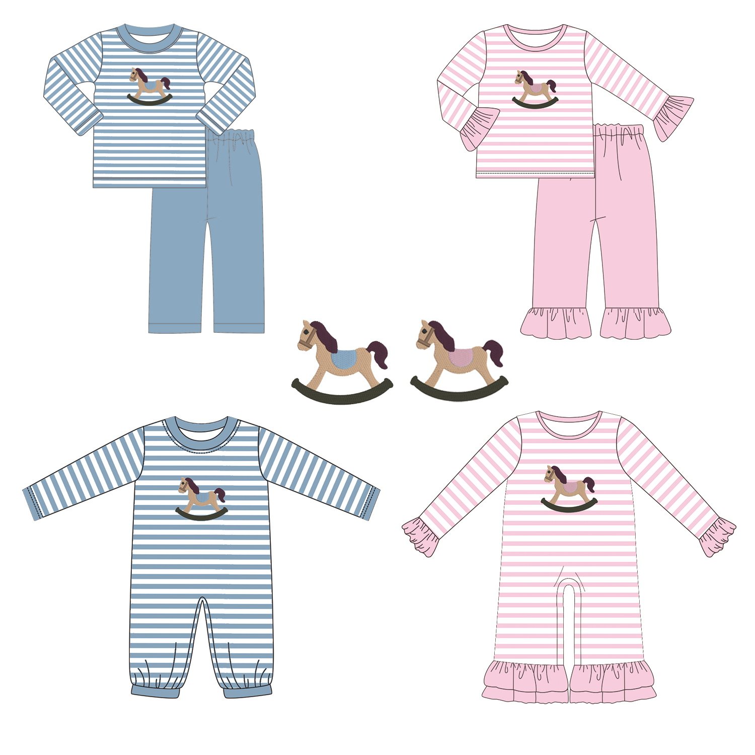 Boyis Smocked Children's Clothing custom boutique wooden horse Embroidery Cotton Baby Boy Clothing Sets baby boys outfits