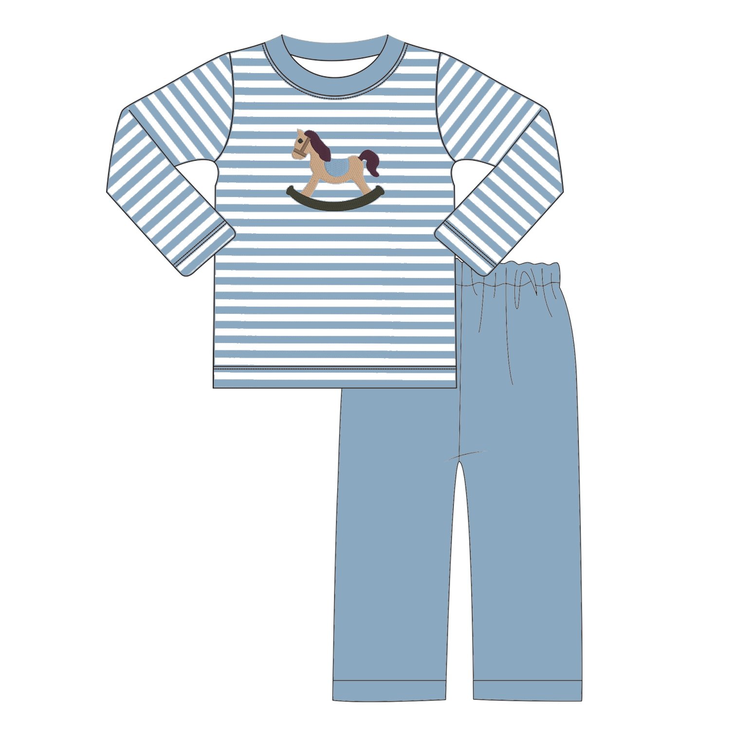Boyis Smocked Children's Clothing custom boutique wooden horse Embroidery Cotton Baby Boy Clothing Sets baby boys outfits