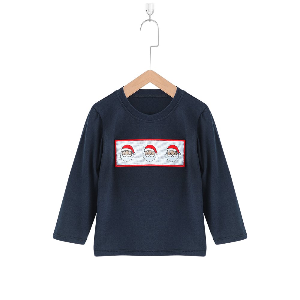 Maxine kids boutique clothing 2024 wholesale smock Christmas Santa embroidery baby boy clothing set