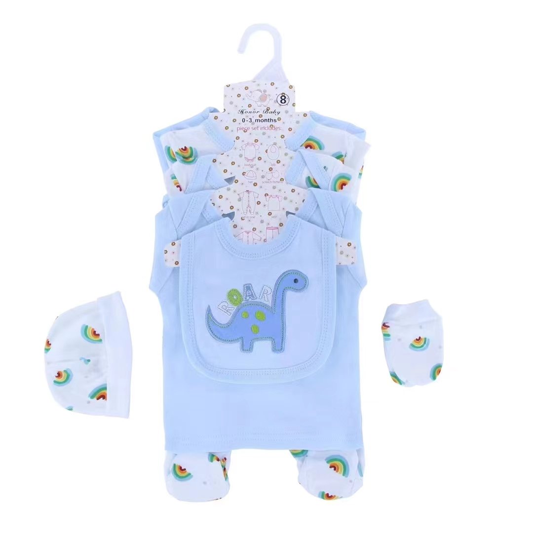 Cotton New Arrival winter longSleeve Baby Onesie Plain Solid Color Newborn Baby Boy Girls Kids Romper Clothes 8-piece set