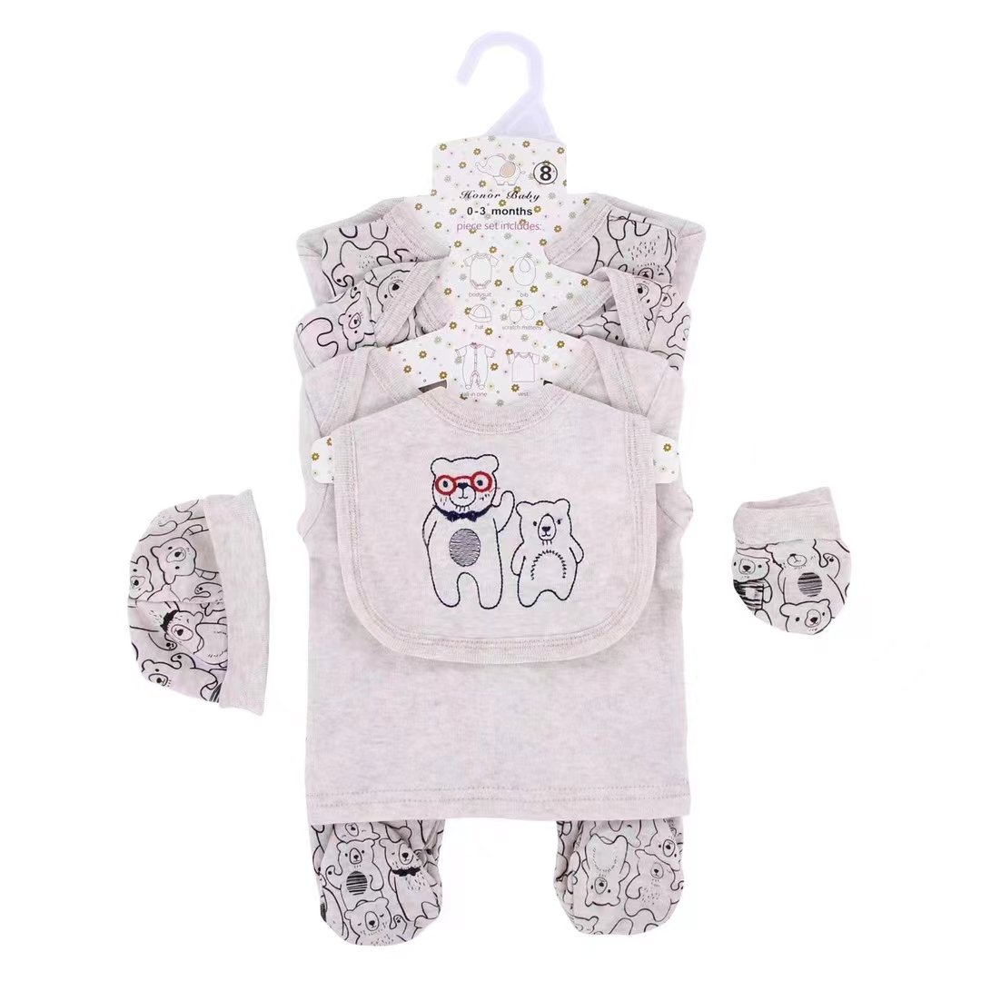 Cotton New Arrival winter longSleeve Baby Onesie Plain Solid Color Newborn Baby Boy Girls Kids Romper Clothes 8-piece set