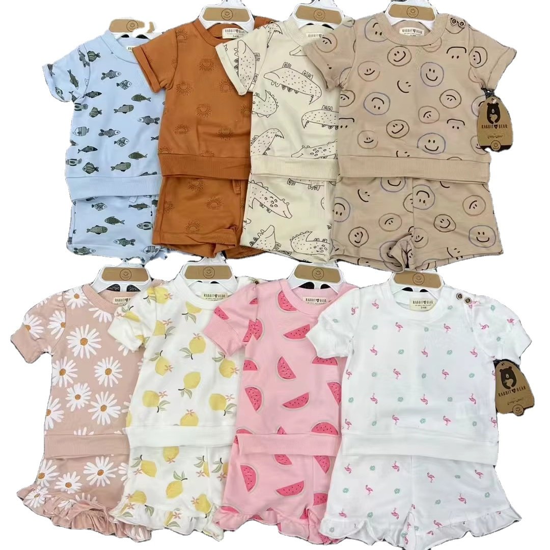 2024 Baby Clothing Toddler set Summer Short sleeve onesie cartoon bow tie shorts 3 baby clothes