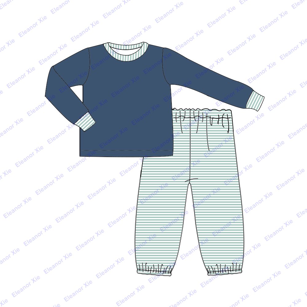 Custom logo cotton toddler boys clothing bloomer pant sets fall long sleeve babies kids boys clothing for 2-12