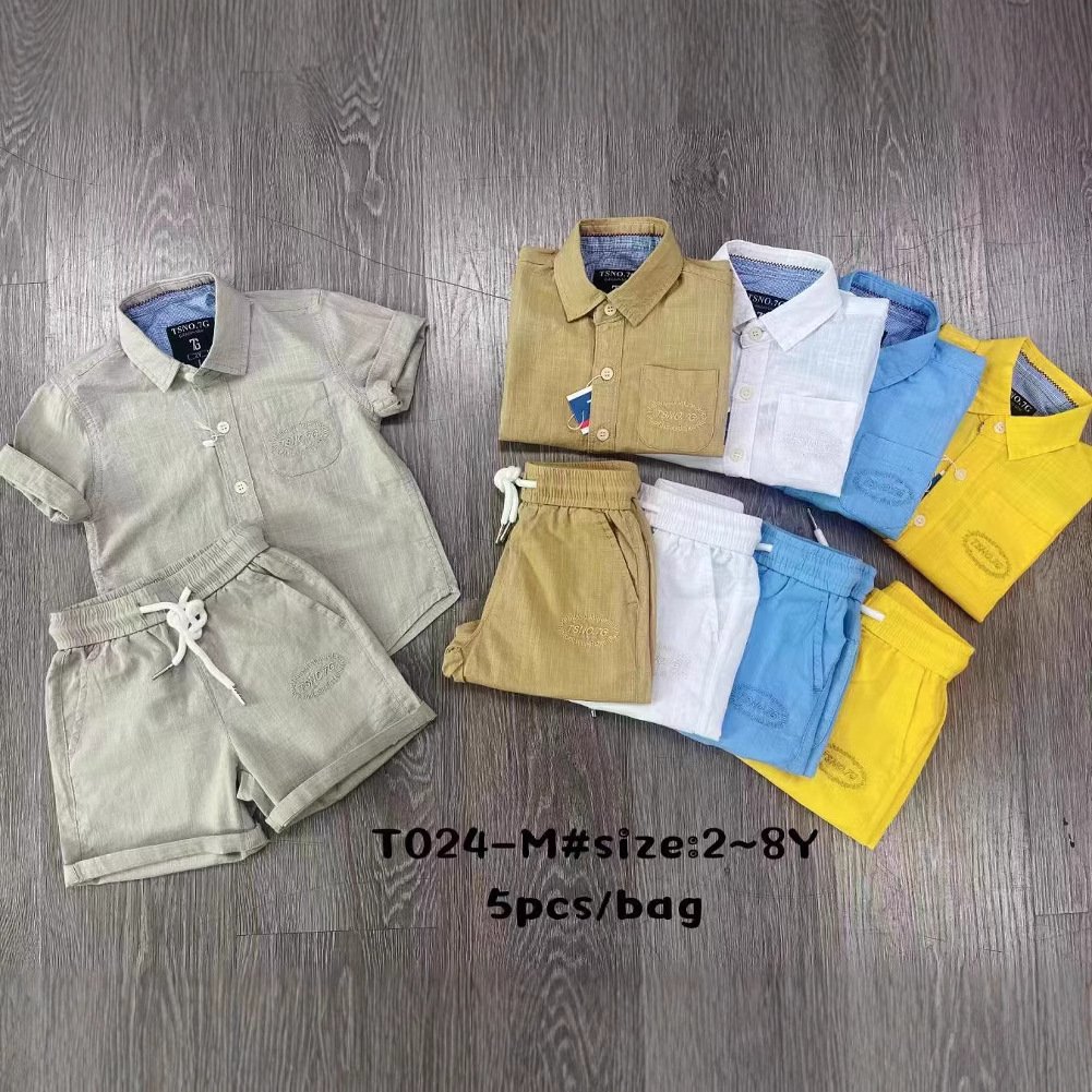 Wholesale High Quality 2 to 8T kids stationery set Shirts Washed kids boys clothing set Summer Collection boys dress set