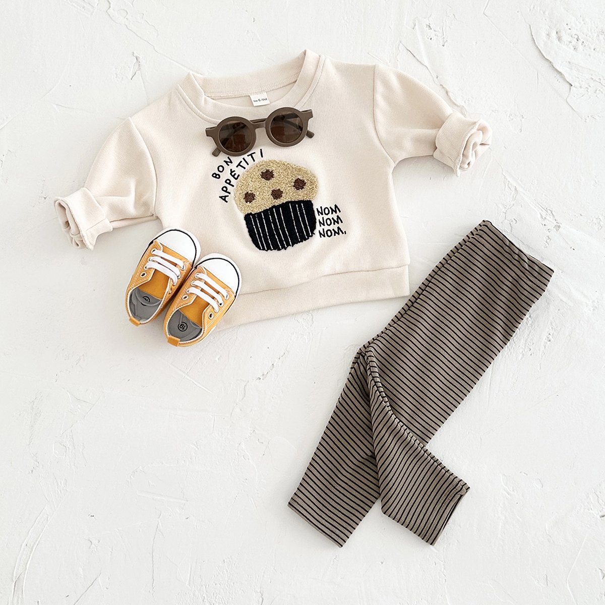Autumn Newborn Infant Cartoon Embroider Streak Leggings Warm 2PCS Children Baby Hoodie Clothes Set