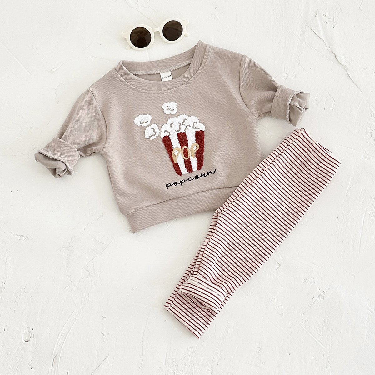 Autumn Newborn Infant Cartoon Embroider Streak Leggings Warm 2PCS Children Baby Hoodie Clothes Set