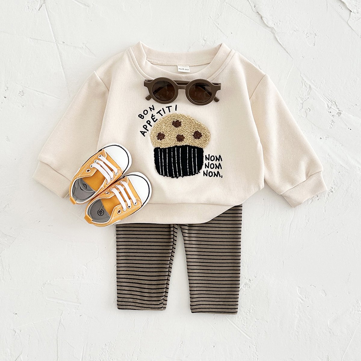 Autumn Newborn Infant Cartoon Embroider Streak Leggings Warm 2PCS Children Baby Hoodie Clothes Set