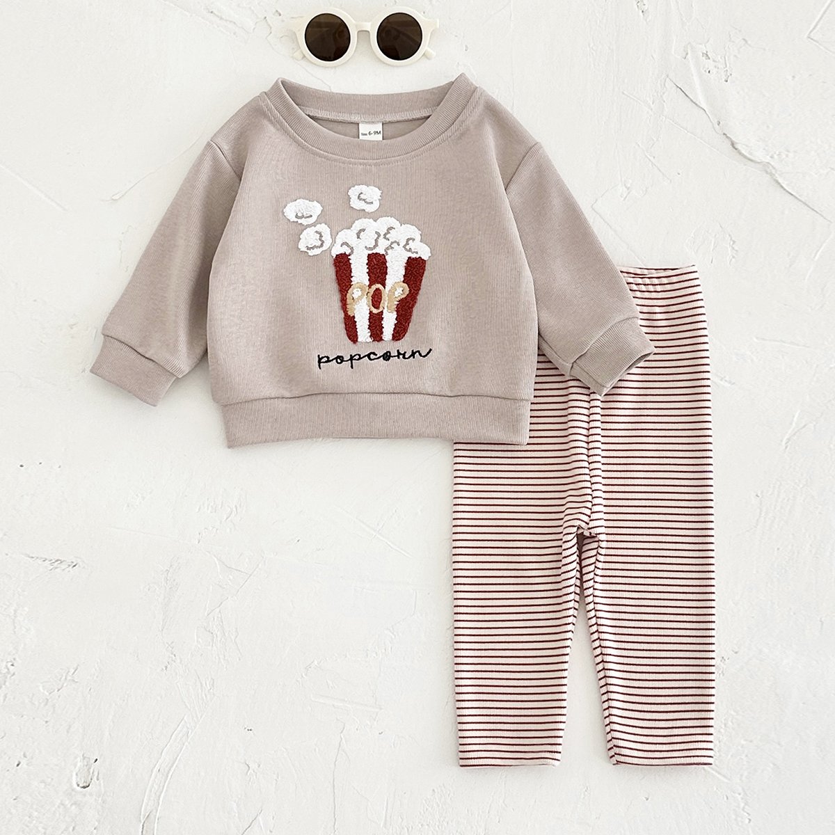 Autumn Newborn Infant Cartoon Embroider Streak Leggings Warm 2PCS Children Baby Hoodie Clothes Set
