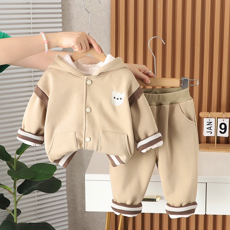Children 0 to 3 years old baby spring and fall set Cute bear hoodie two children's sets baby casual clothes