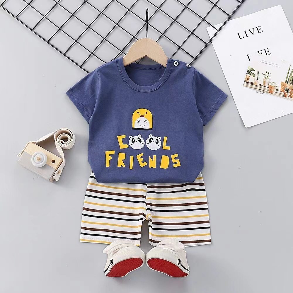 Summer New Arrival 100% Cotton Kids' Shorts Set - Adorable Two-Piece Cartoon Summer Shorts and T-Shirt for Boys and Girls
