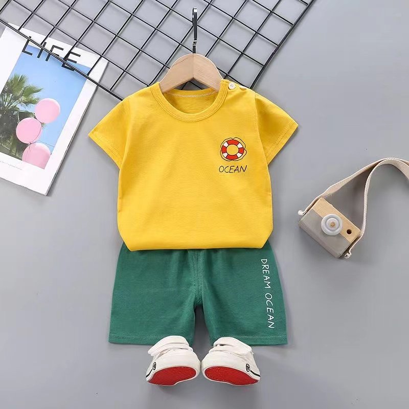 Summer New Arrival 100% Cotton Kids' Shorts Set - Adorable Two-Piece Cartoon Summer Shorts and T-Shirt for Boys and Girls