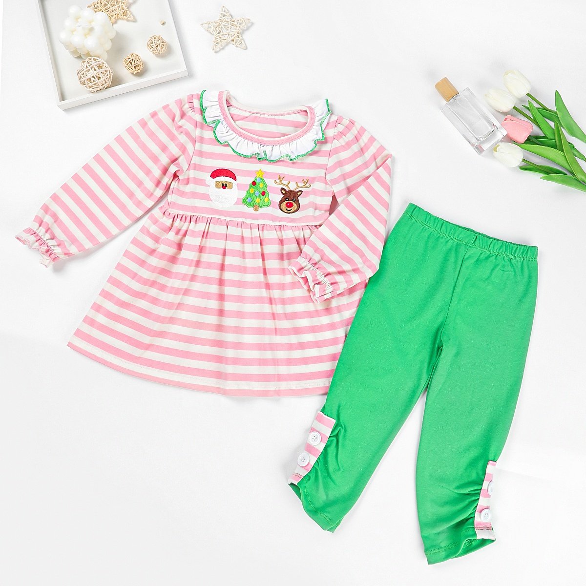 Kids boys Christmas smocked clothing toddler baby custom two piece pants set Santa embroidery cotton boutique outfits
