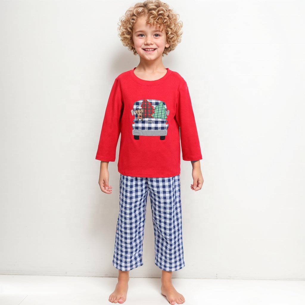 Kids boys Christmas smocked clothing toddler baby custom two piece pants set Santa embroidery cotton boutique outfits